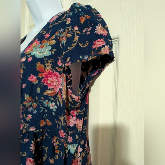Denim & Supply Ralph Lauren XL Floral Dress Button Up Short Sleeve V Neck Blue - Picture 8 of 10